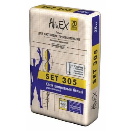 Клей AlinEX SET 305, 25 кг (для плитки, стены, пол, бассейны, белый)