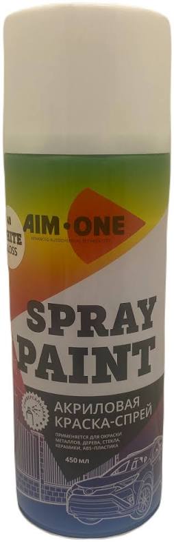 Краска-спрей белая глянцевая AIM-ONE Spray_paint 40 white gloss SP-GB40, 450ml