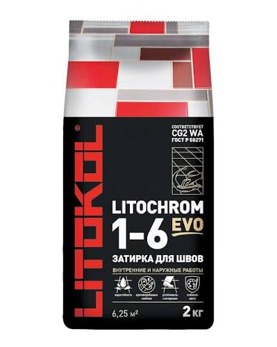 Затирка для швов плитки цементная LITOKOL LITOCHROM 1-6 EVO, LE 130 серый, 2 кг